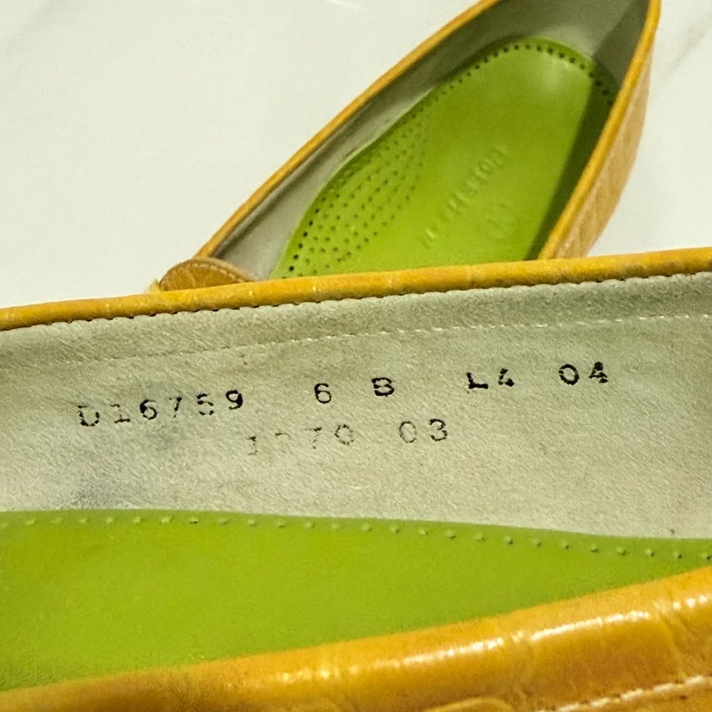 Cole Haan Yellow Croc-Embossed Loafers with Cream Strap‎ & Silver Buckle 6B